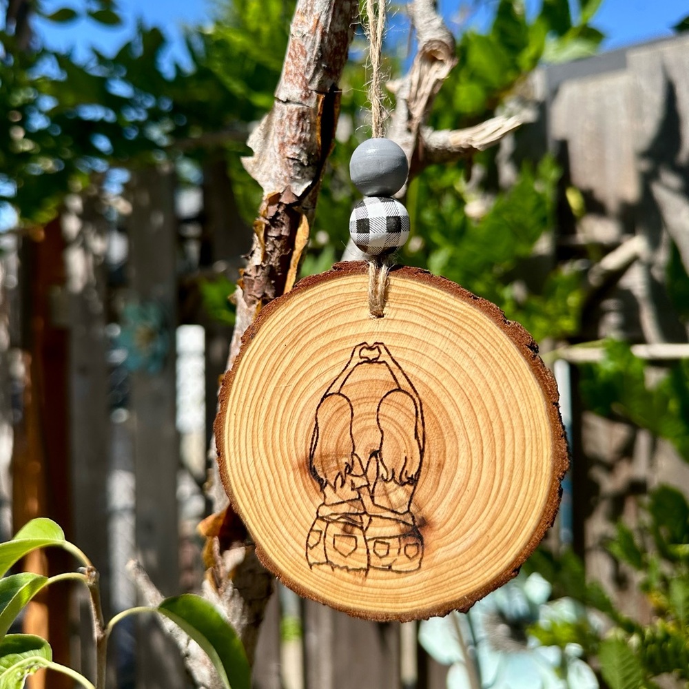 Wood Round Hanging Ornament with burned Besties Design